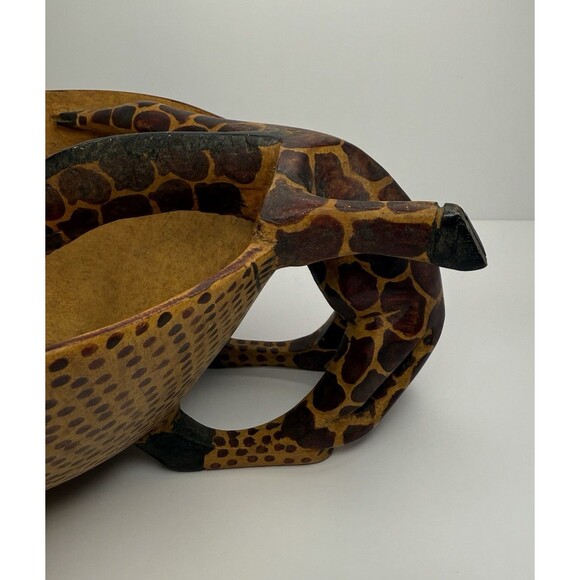 Giraffe Folk Art hand Carved Wooden trinket Bowl coffee table decor vintage - Picture 3 of 8